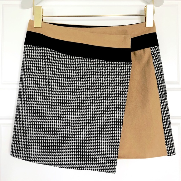 ASOS Dresses & Skirts - ASOS Houndstooth Camel Wool Blend Wrap Mini Skirt